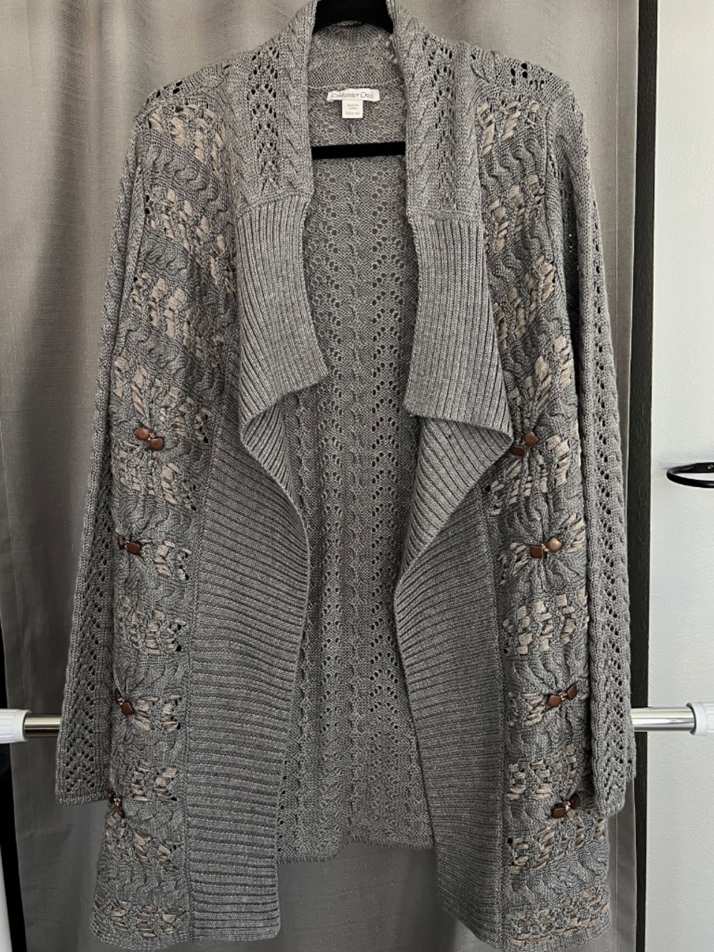 NWT Coldwater Creek Basketweave Cardigan Gray Open Front Knit Sweater Large